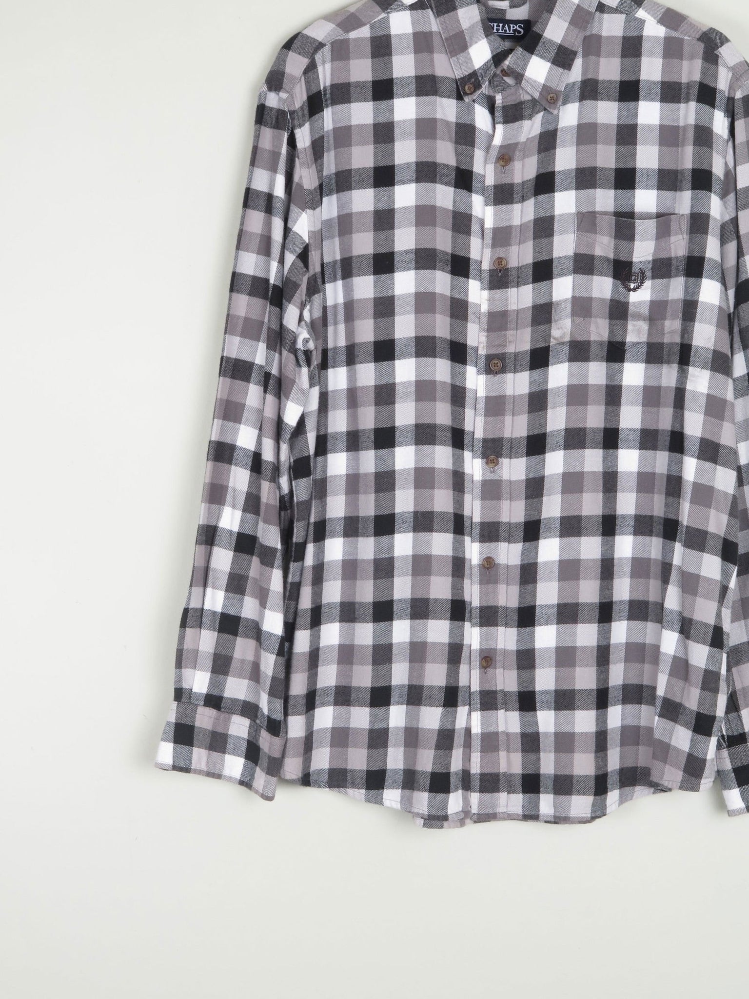 Men's Grey Check Vintage Flannel Shirt Chaps XL - The Harlequin