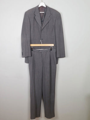 Men's Grey Three Piece Vintage Suit 38" {Oversized Jacket} - The Harlequin