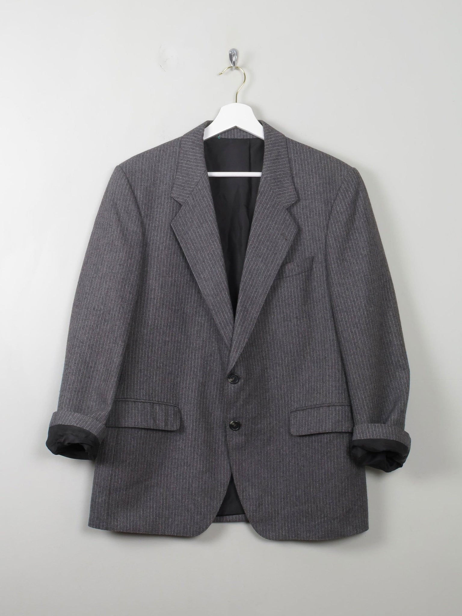 Men's Grey Vintage 70s Pinstripe Jacket 40" - The Harlequin