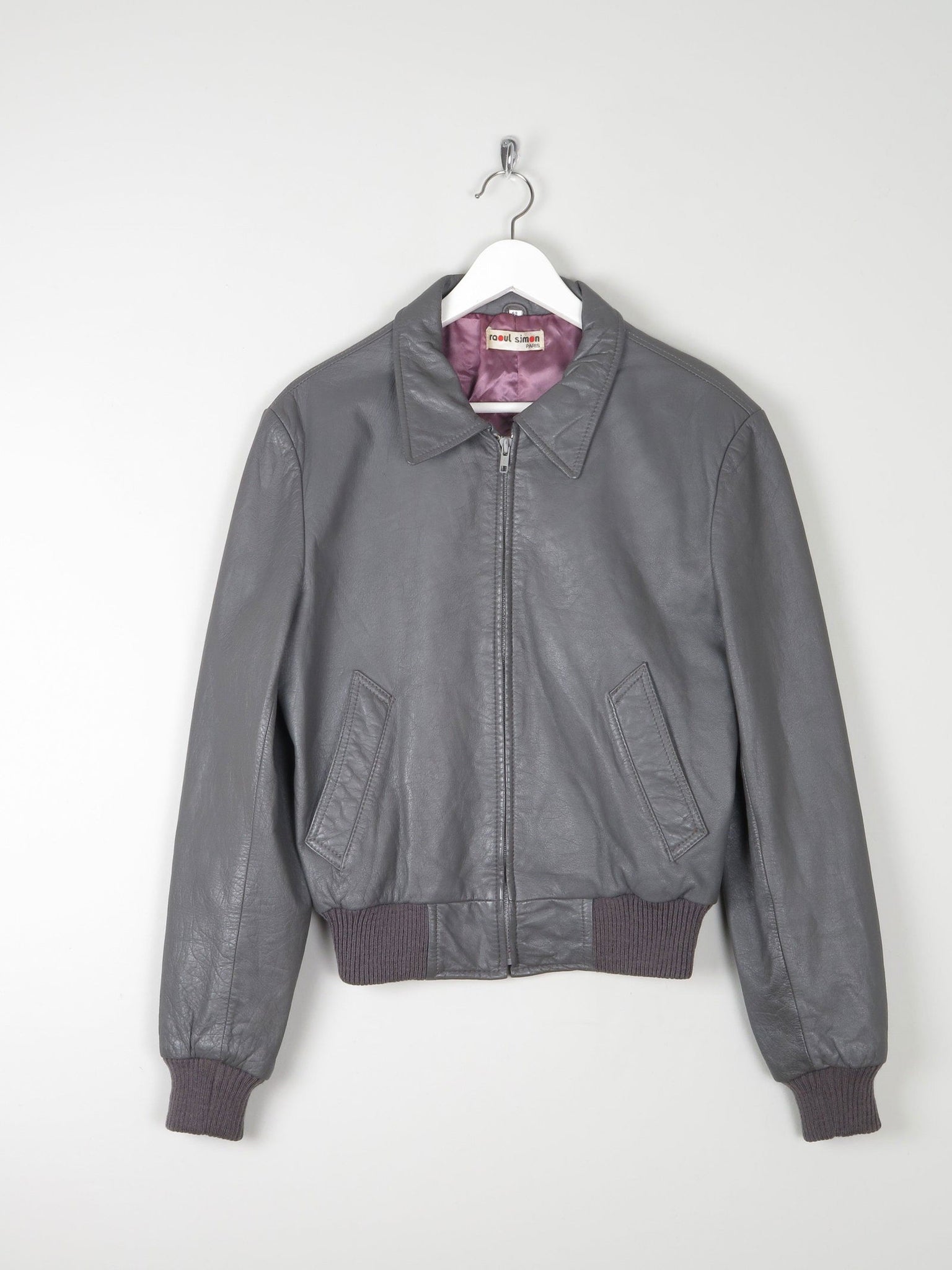 Men’s Grey Vintage Leather Bomber Jacket 1970s S/M - The Harlequin