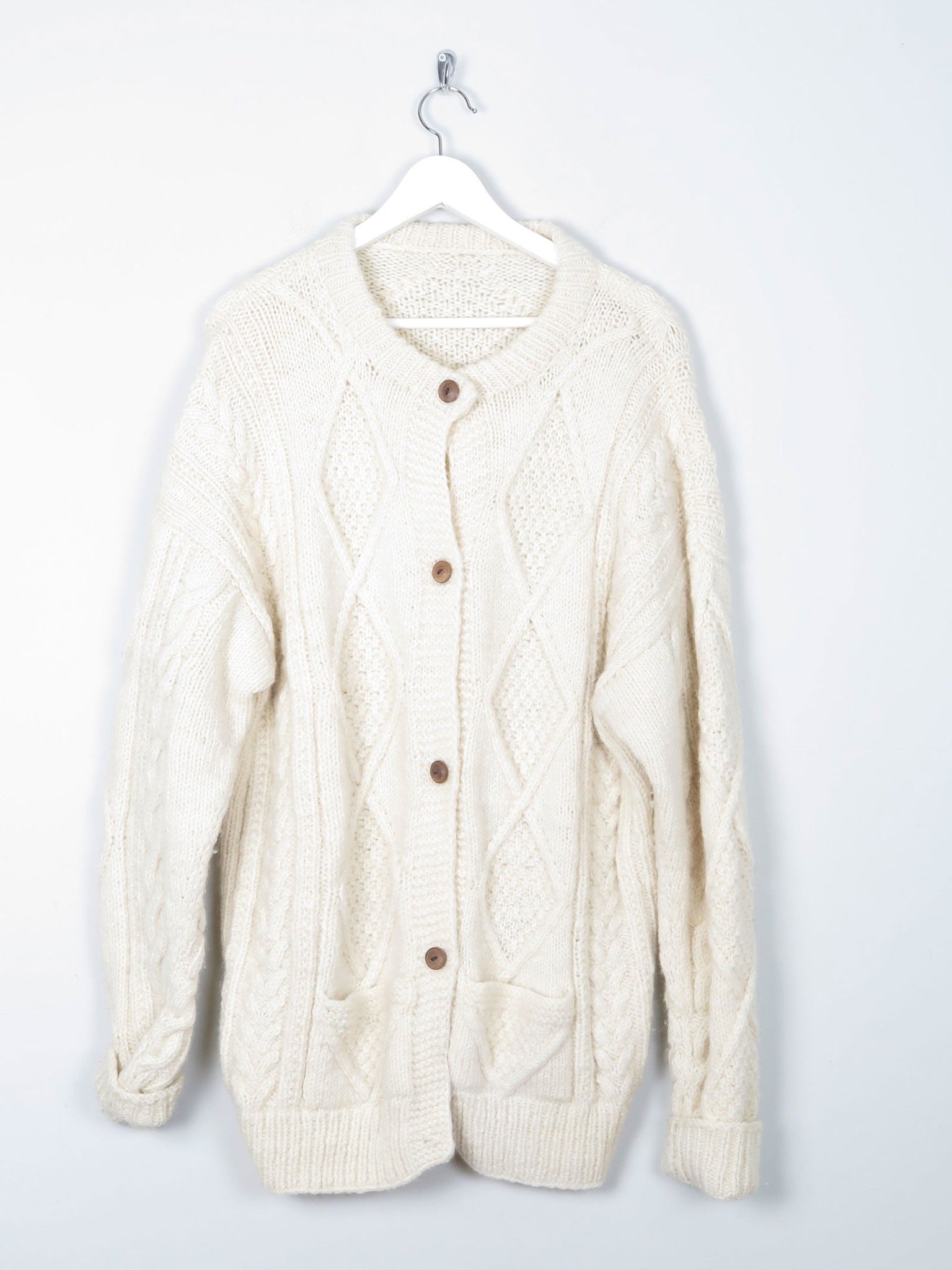 Men’s Hand-knit Vintage Aran Cardigan XL - The Harlequin