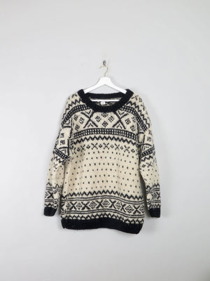 Men's Handmade Vintage Cream Jumper With Black Pattern XL - The Harlequin