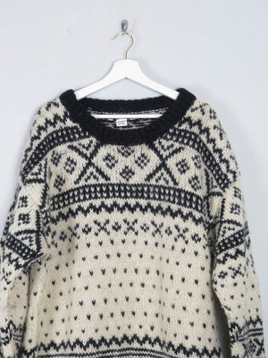 Men's Handmade Vintage Cream Jumper With Black Pattern XL - The Harlequin