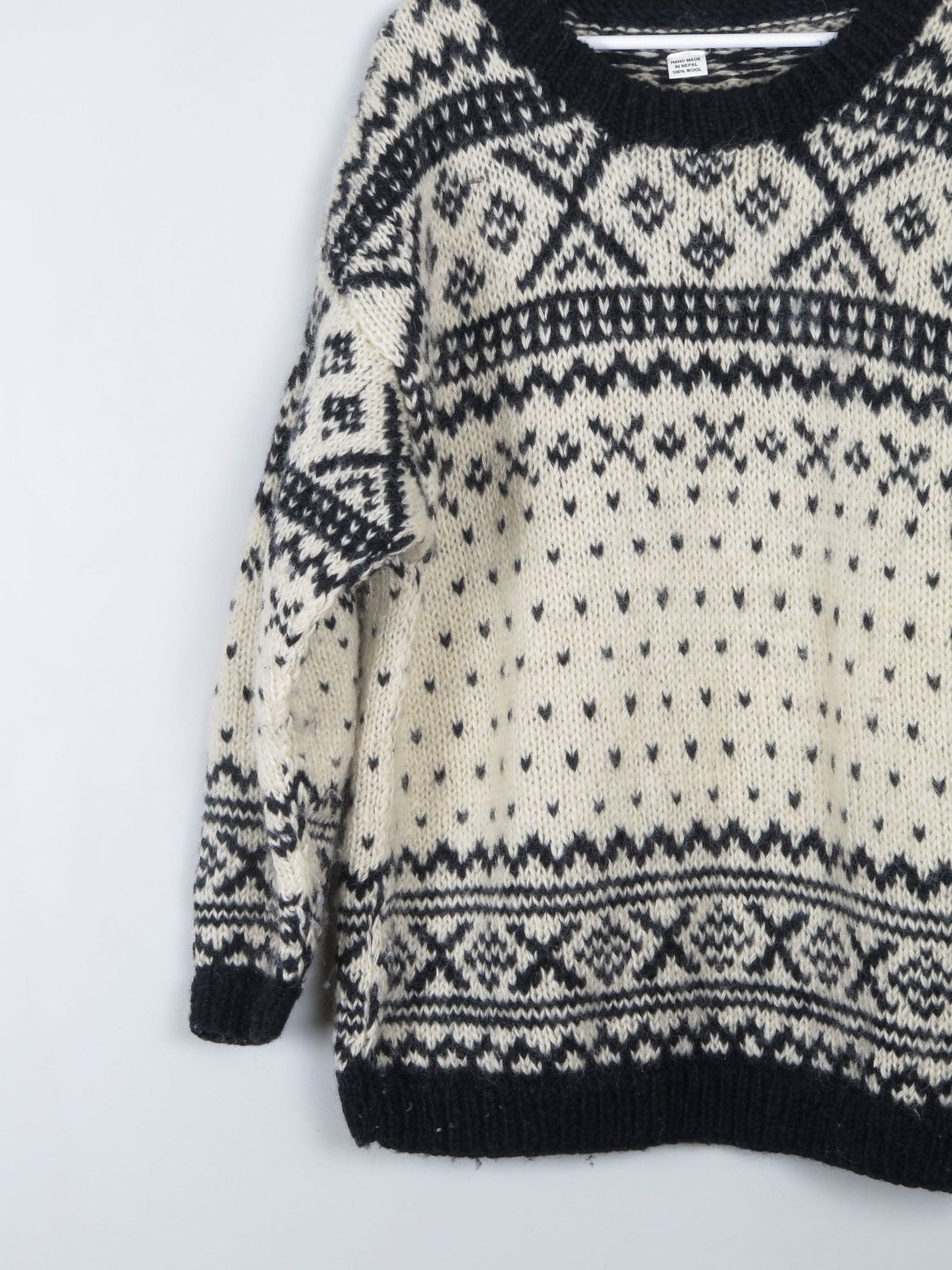 Men's Handmade Vintage Cream Jumper With Black Pattern XL - The Harlequin