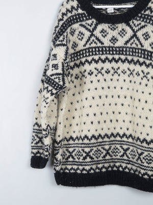 Men's Handmade Vintage Cream Jumper With Black Pattern XL - The Harlequin