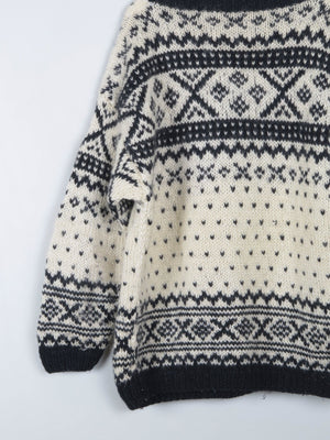 Men's Handmade Vintage Cream Jumper With Black Pattern XL - The Harlequin