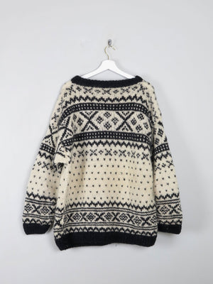 Men's Handmade Vintage Cream Jumper With Black Pattern XL - The Harlequin
