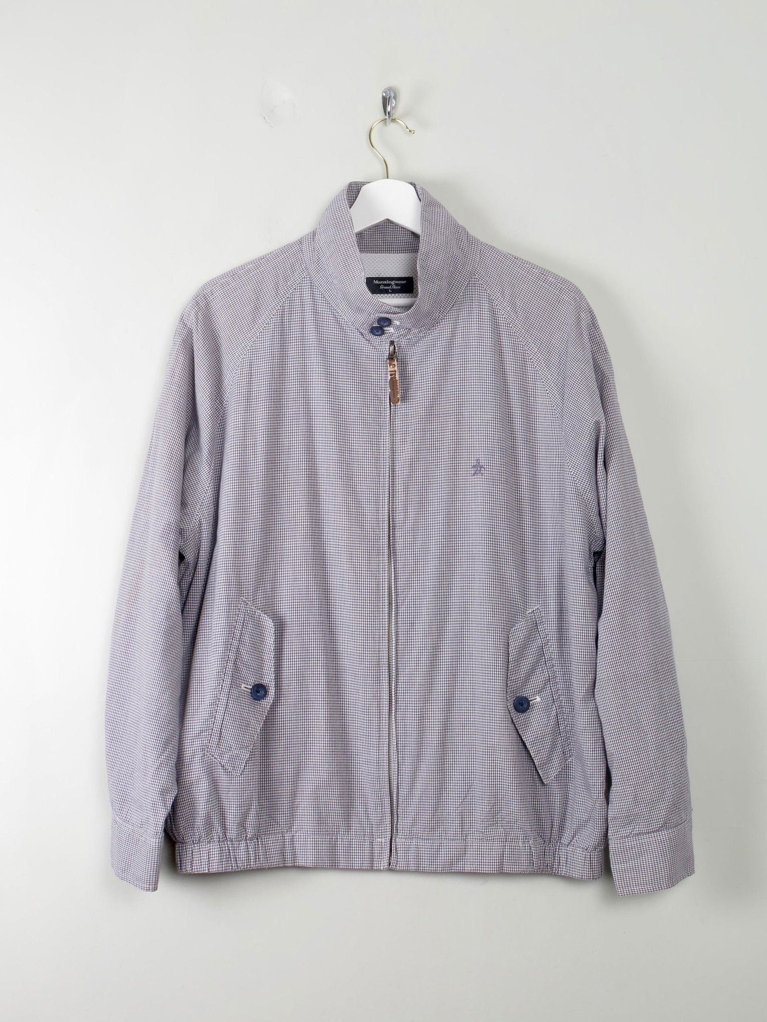 Men's Blue Check Vintage Musingwear Penguin Check Harrington Jacket L - The Harlequin
