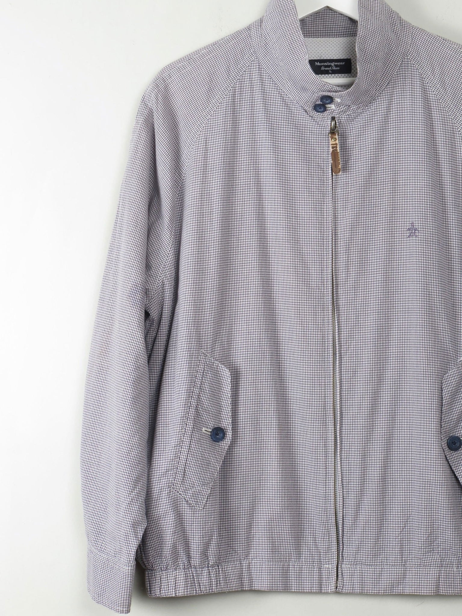 Men's Blue Check Vintage Musingwear Penguin Check Harrington Jacket L - The Harlequin