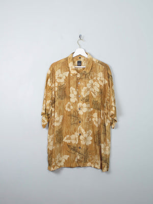 Men's Vintage Mustard Floral Hawaiian Style Shirt XL - The Harlequin