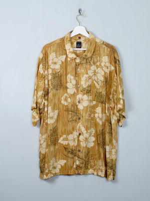 Men's Vintage Mustard Floral Hawaiian Style Shirt XL - The Harlequin