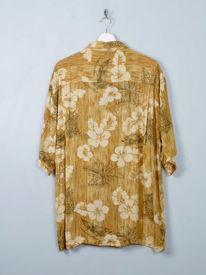 Men's Vintage Mustard Floral Hawaiian Style Shirt XL - The Harlequin