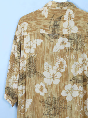 Men's Vintage Mustard Floral Hawaiian Style Shirt XL - The Harlequin