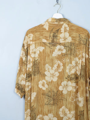 Men's Vintage Mustard Floral Hawaiian Style Shirt XL - The Harlequin