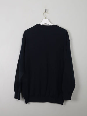 Men's Navy Printed Vintage V- Neck Jumper XL - The Harlequin