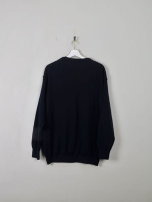 Men's Navy Printed Vintage V- Neck Jumper XL - The Harlequin