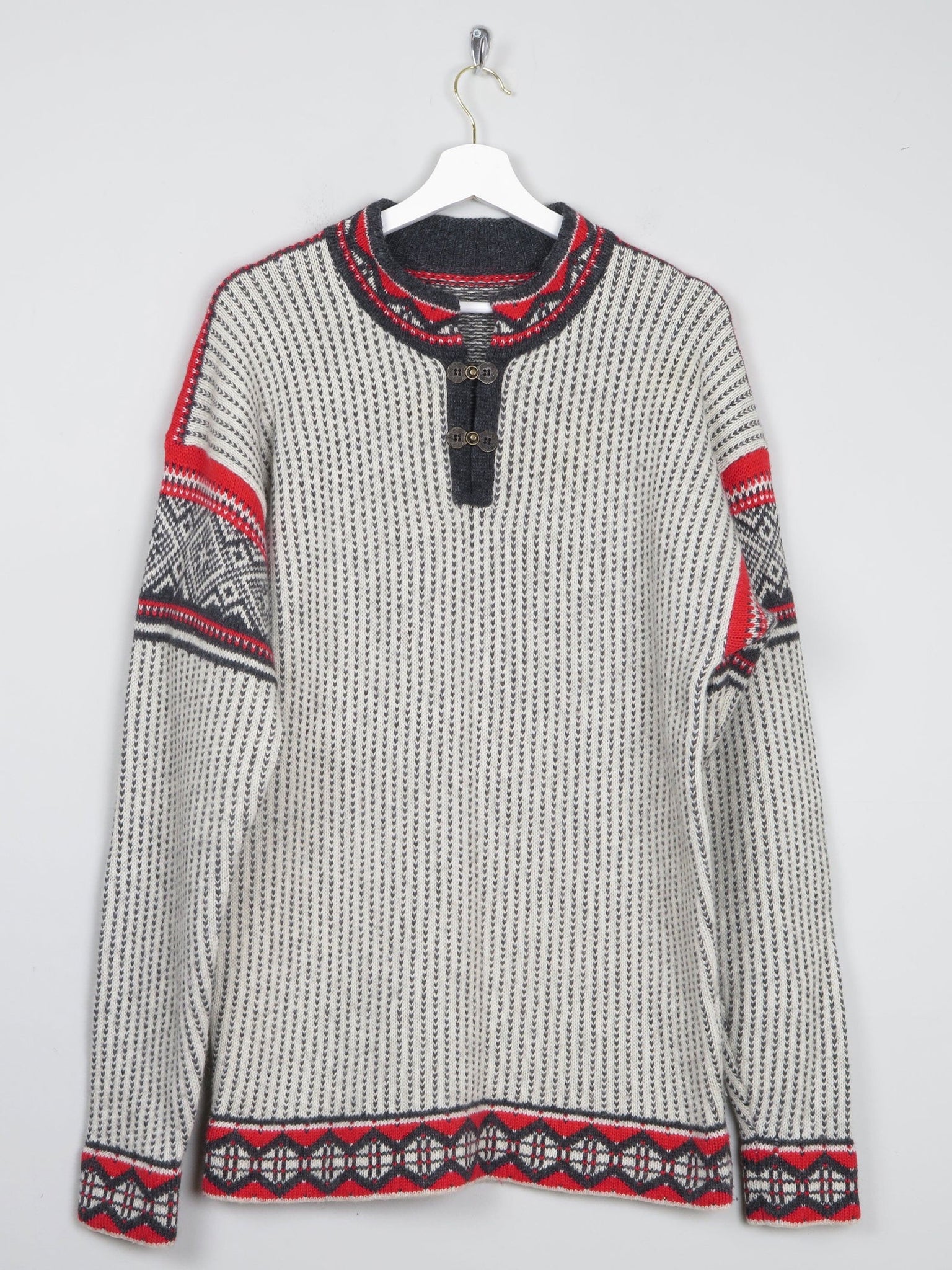 Men's Vintage Nordic Jumper With Metal Clasps L/XL - The Harlequin