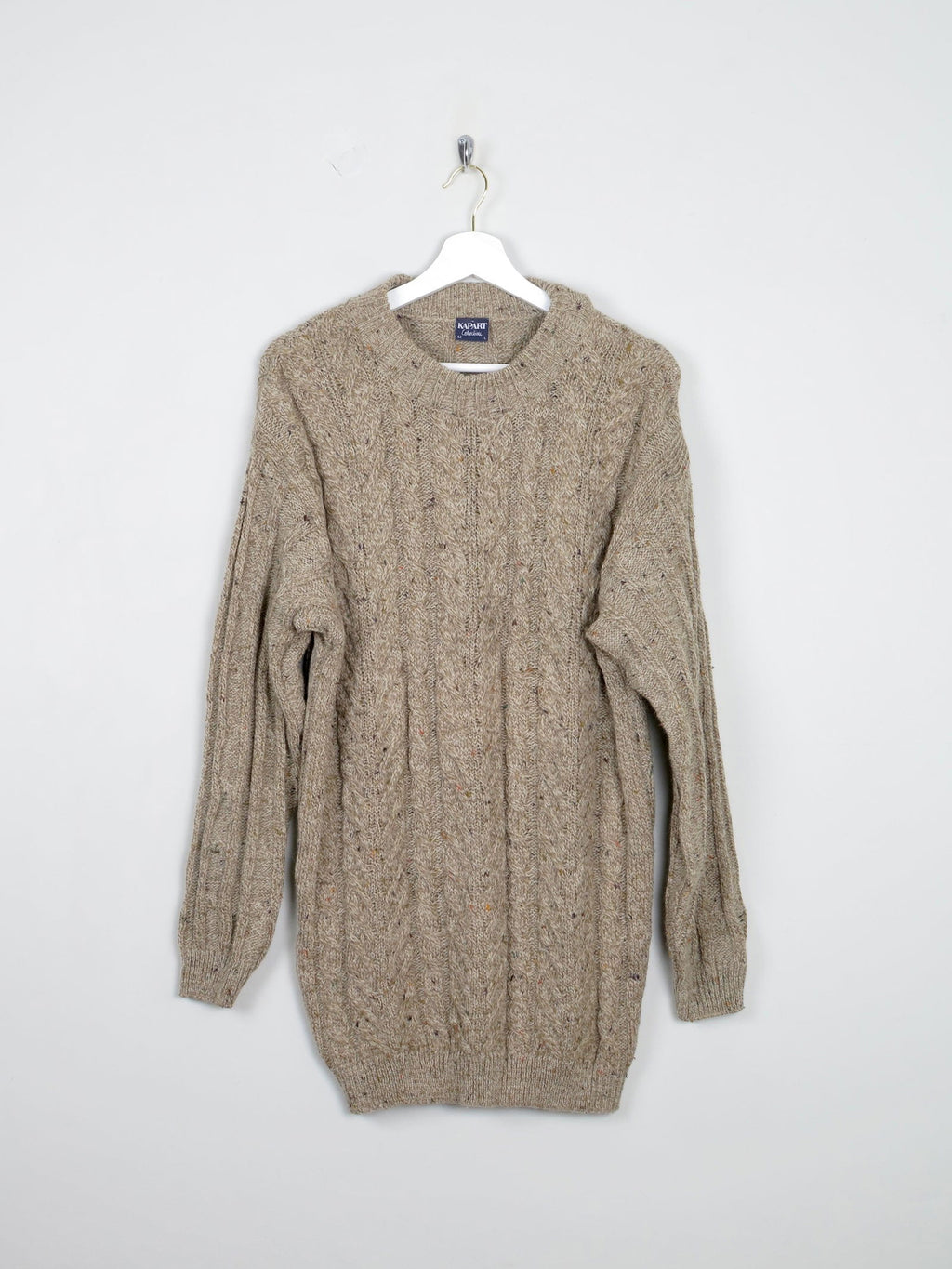Men's Oatmeal Cable Knit Vintage Jumper Long M/L - The Harlequin
