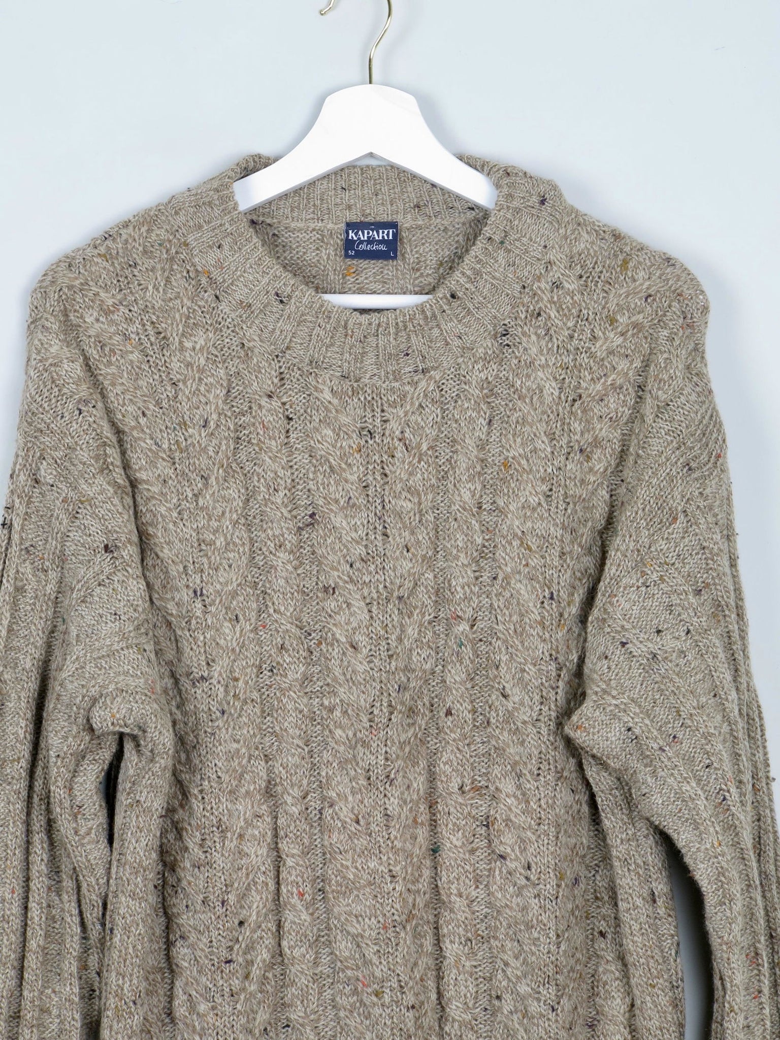 Men's Oatmeal Cable Knit Vintage Jumper Long M/L - The Harlequin