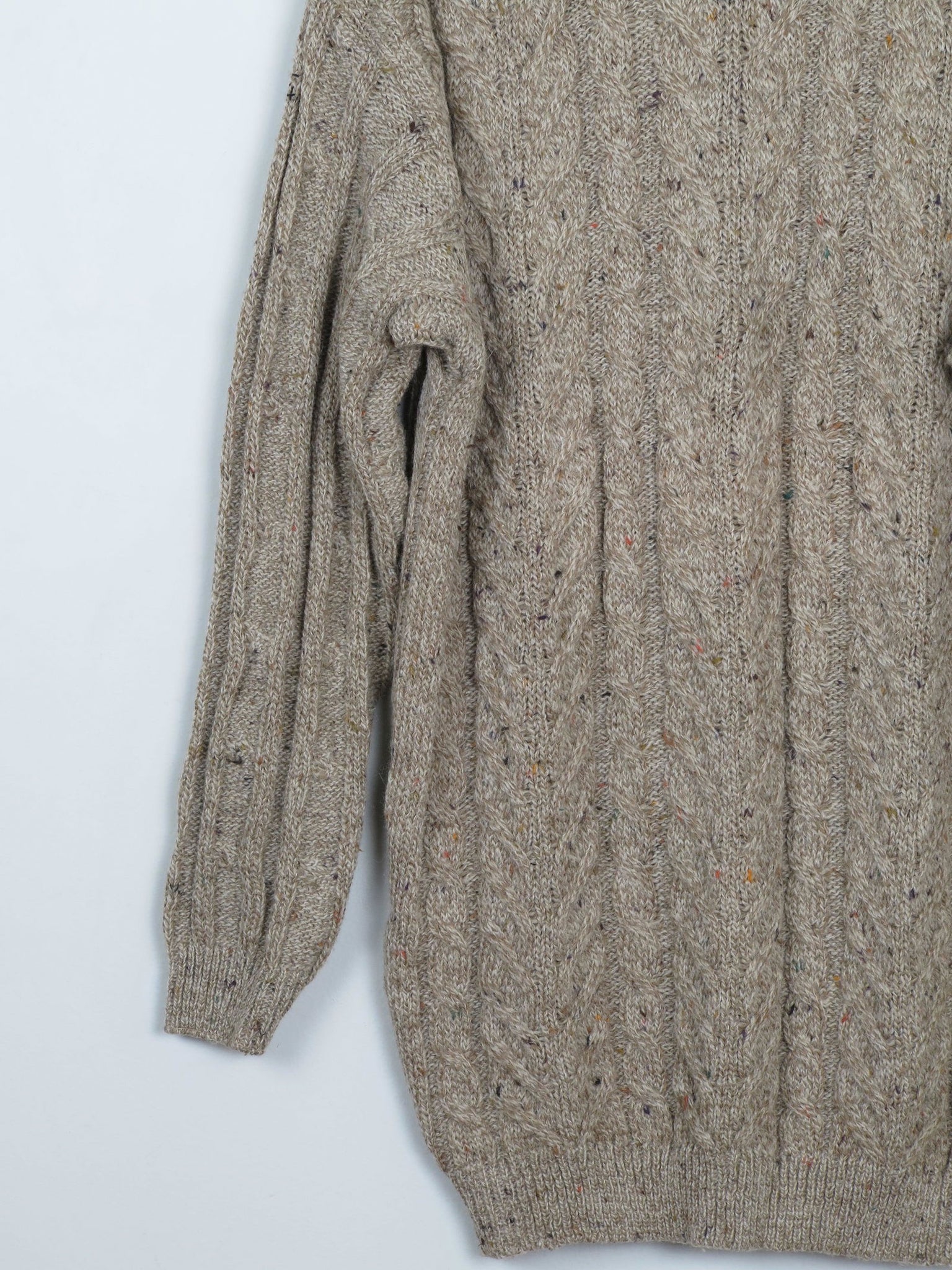 Men's Oatmeal Cable Knit Vintage Jumper Long M/L - The Harlequin