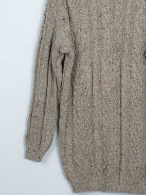 Men's Oatmeal Cable Knit Vintage Jumper Long M/L - The Harlequin