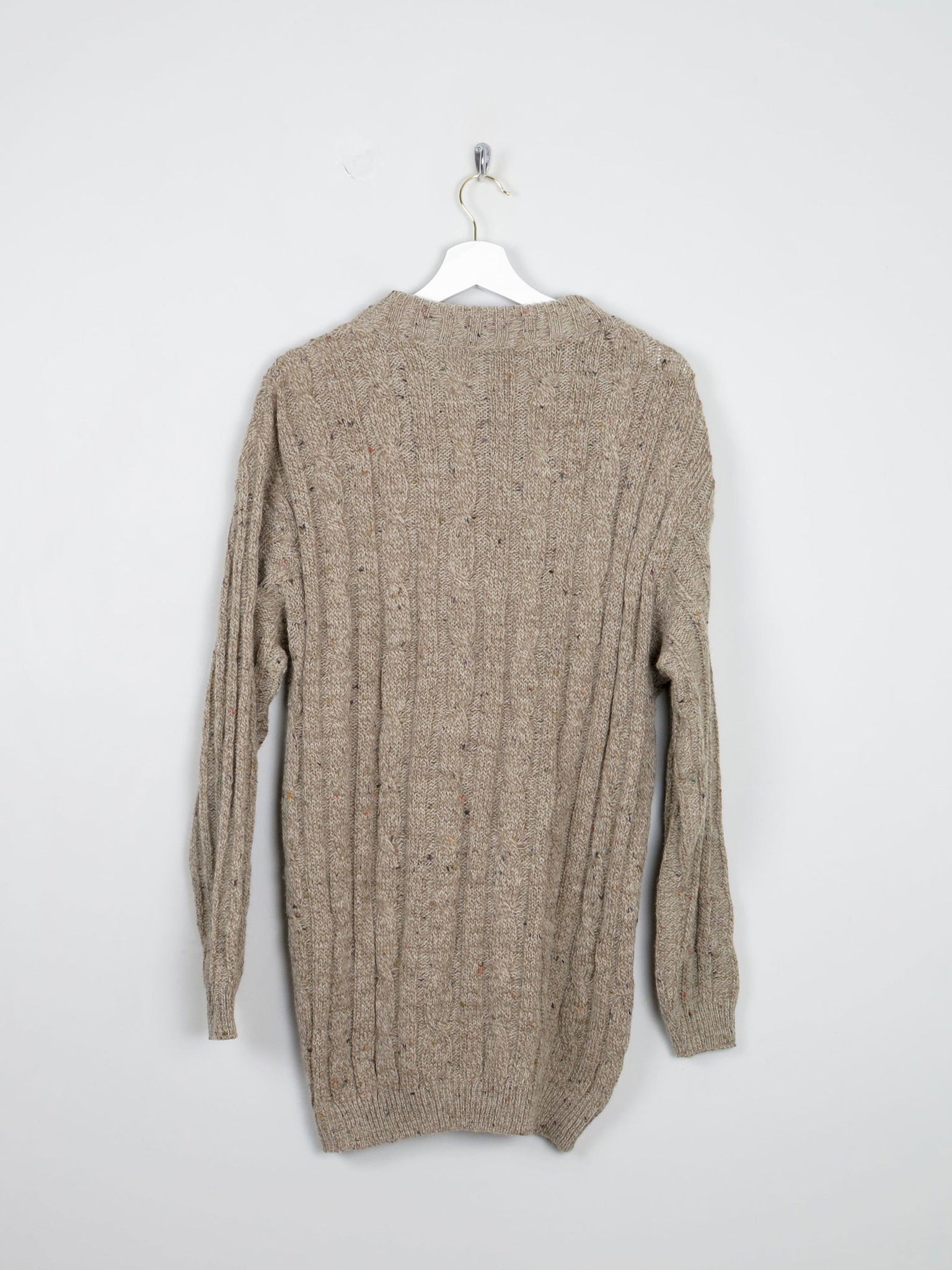 Men's Oatmeal Cable Knit Vintage Jumper Long M/L - The Harlequin