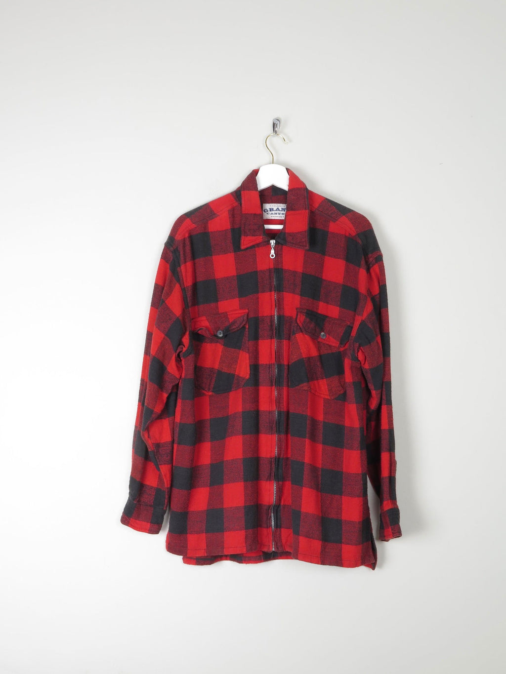 Men's Red & Black Vintage Flannel Shirt With Zip L - The Harlequin