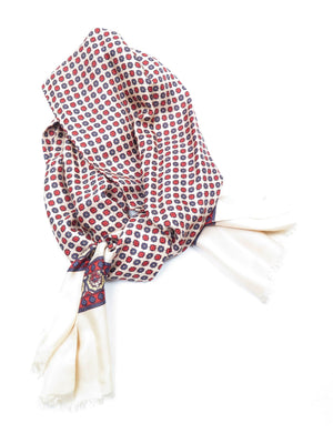 Men's Silk Cream/Blue/Red Vintage Scarf - The Harlequin