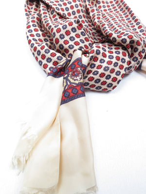 Men's Silk Cream/Blue/Red Vintage Scarf - The Harlequin
