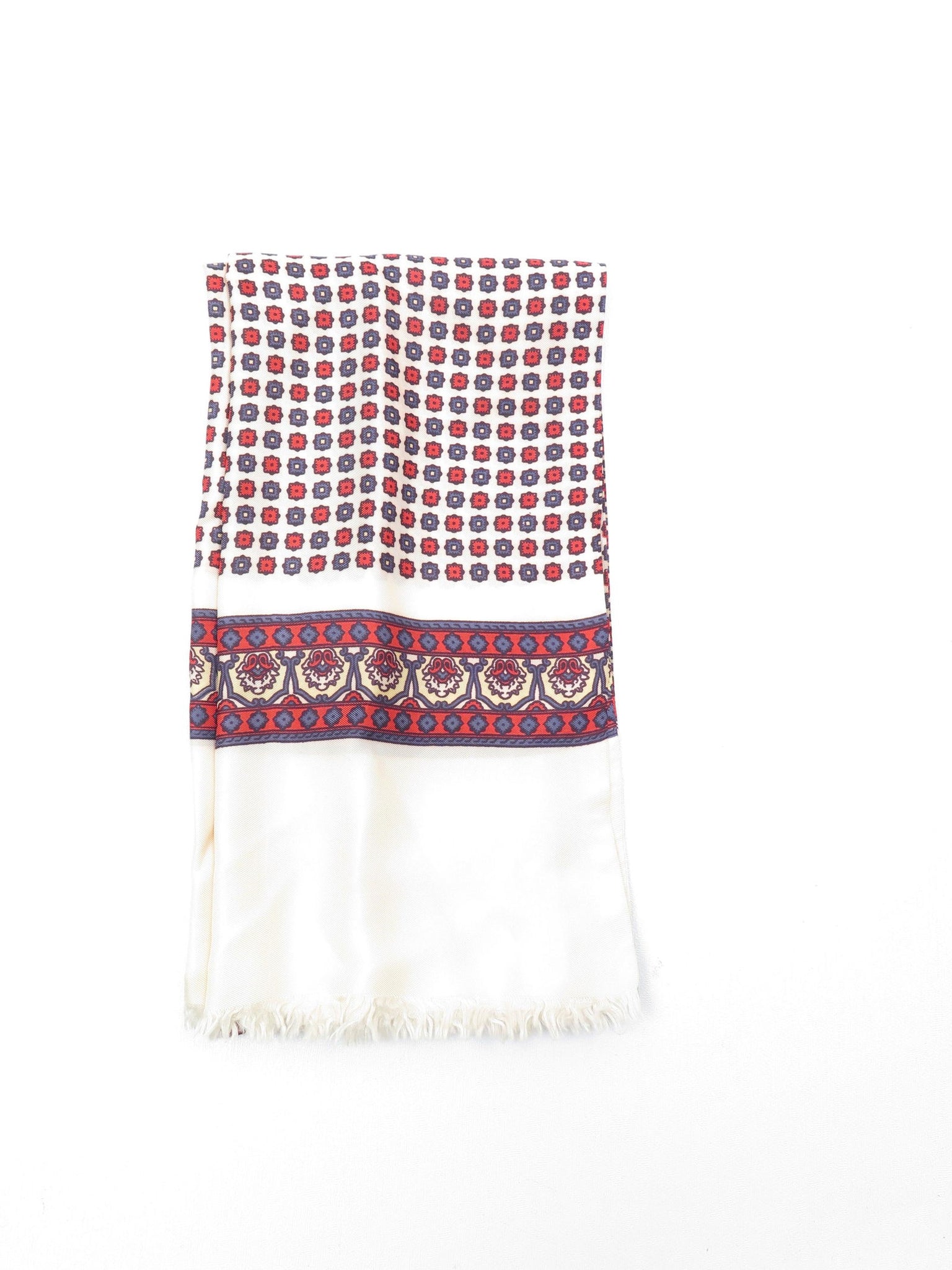 Men's Silk Cream/Blue/Red Vintage Scarf - The Harlequin