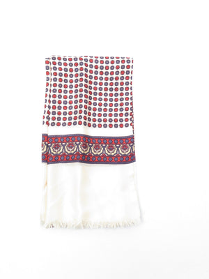 Men's Silk Cream/Blue/Red Vintage Scarf - The Harlequin