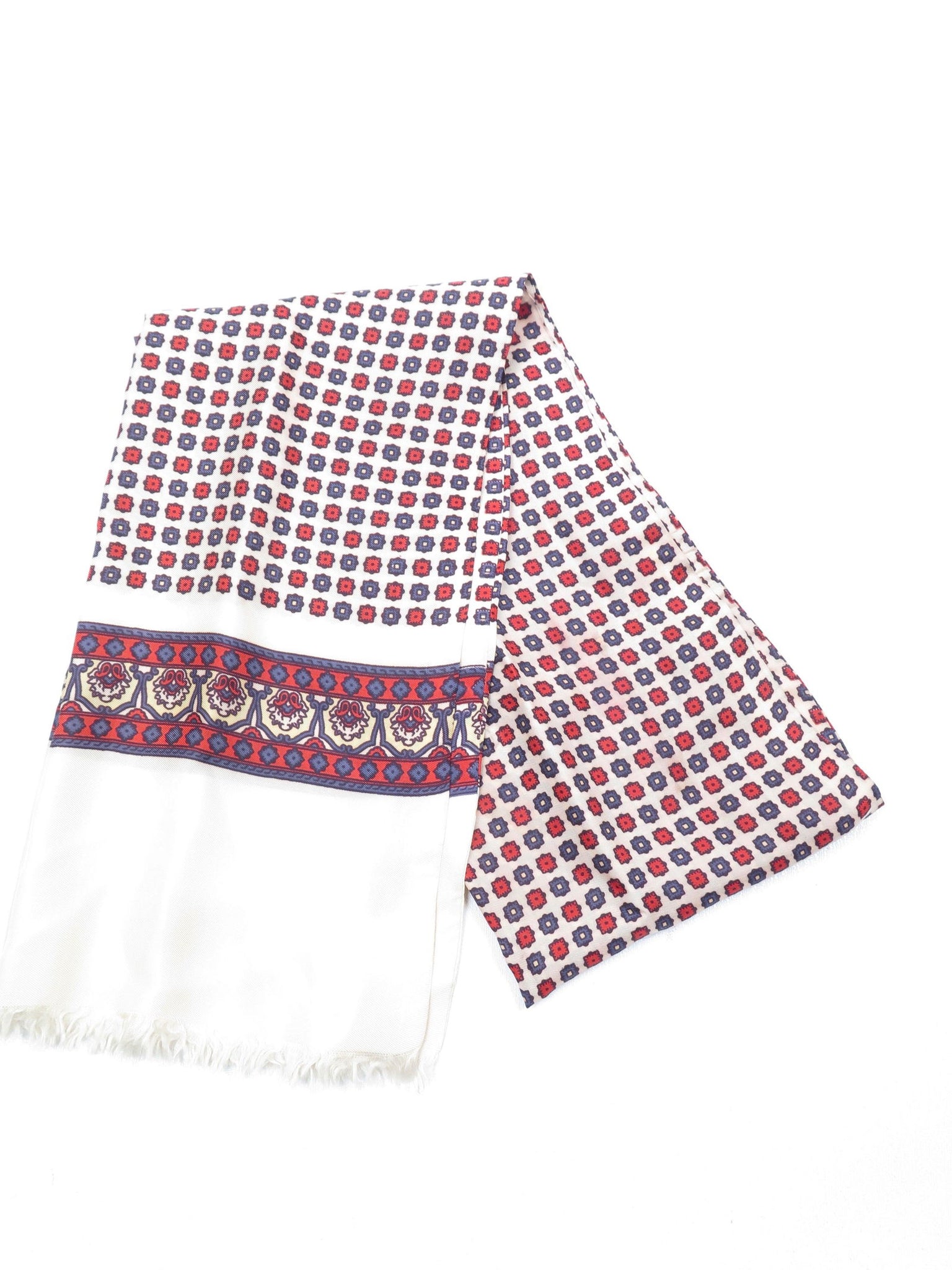 Men's Silk Cream/Blue/Red Vintage Scarf - The Harlequin