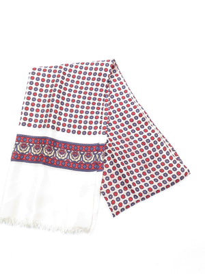 Men's Silk Cream/Blue/Red Vintage Scarf - The Harlequin