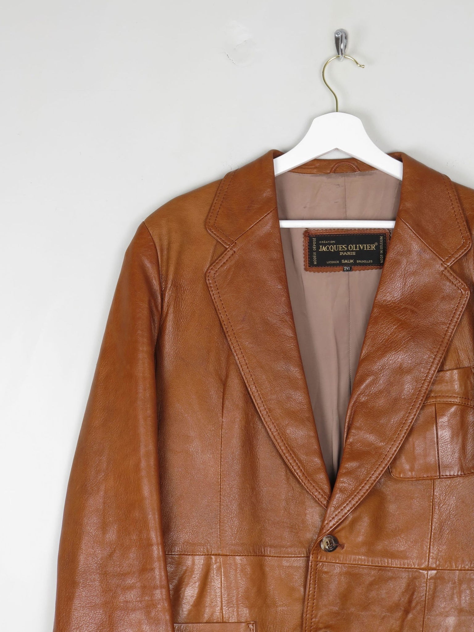 Men's Tan Vintage Leather Jacket 38/40R" Jacques Olivier - The Harlequin
