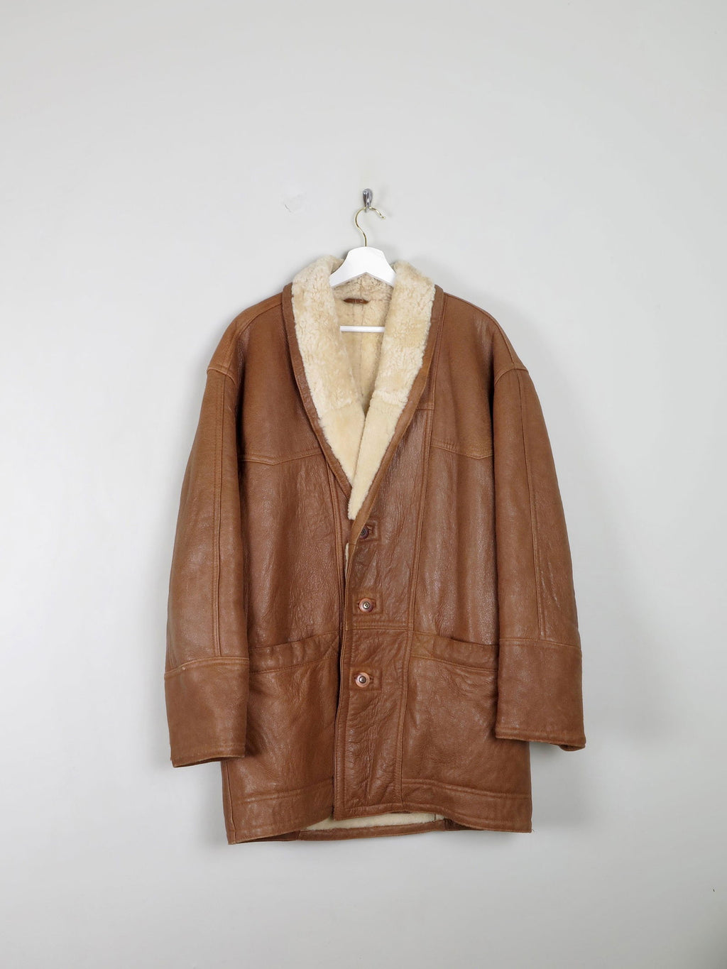 Men's Tan Vintage Shearling Short Coat L/XL - The Harlequin
