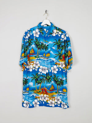 Men's Turquoise Vintage Hawaiian  Shirt XL - The Harlequin