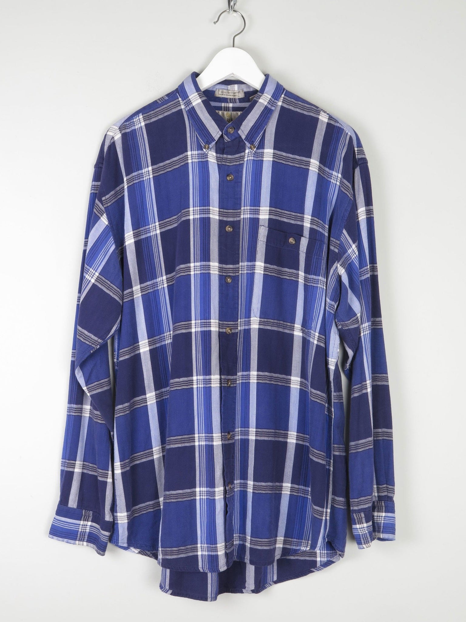 Men's Vintage Bill Blass Bright Blue Check Shirt L - The Harlequin