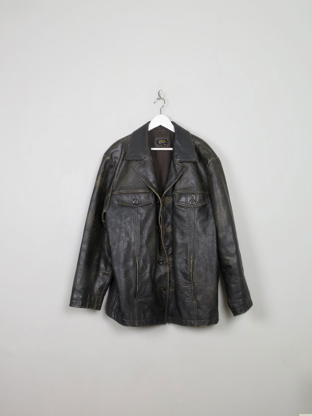 Men's Vintage Black Distressed Leather Jacket L - The Harlequin