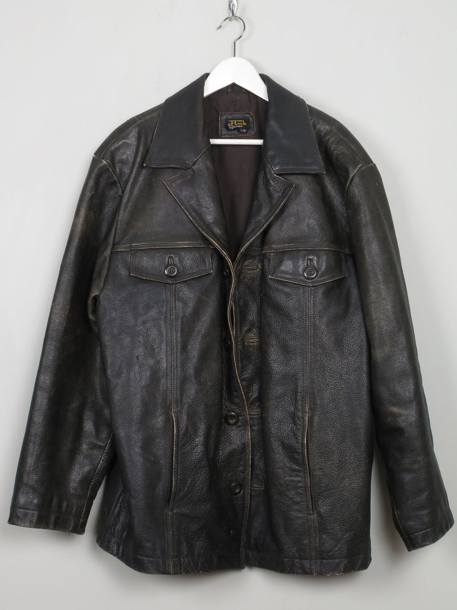 Men's Vintage Black Distressed Leather Jacket L - The Harlequin