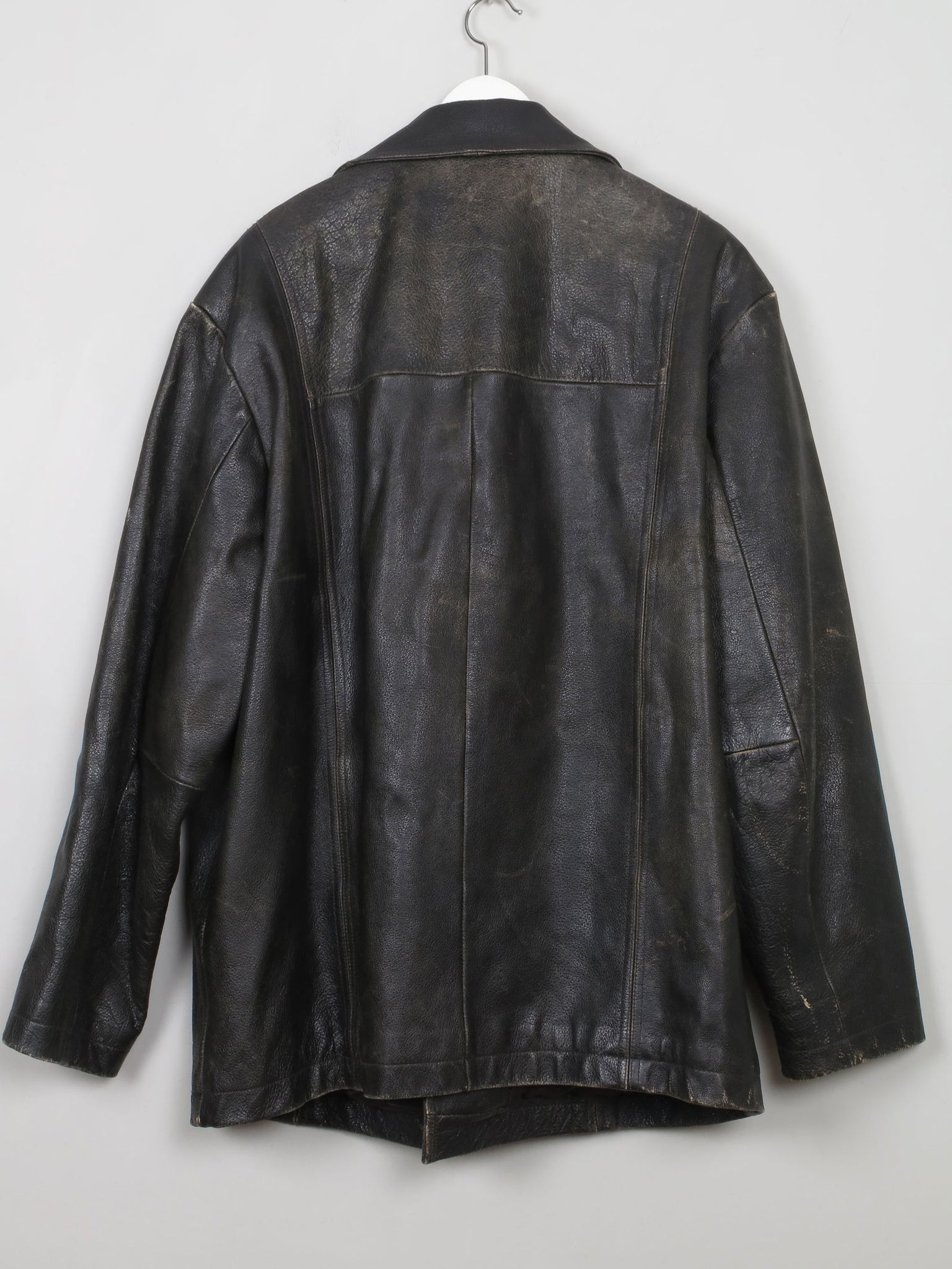 Men's Vintage Black Distressed Leather Jacket L - The Harlequin