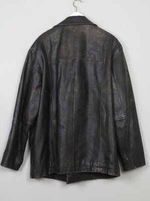 Men's Vintage Black Distressed Leather Jacket L - The Harlequin