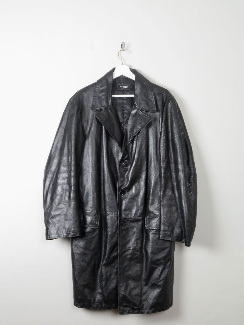 Men's Vintage Black Leather Coat  M - The Harlequin