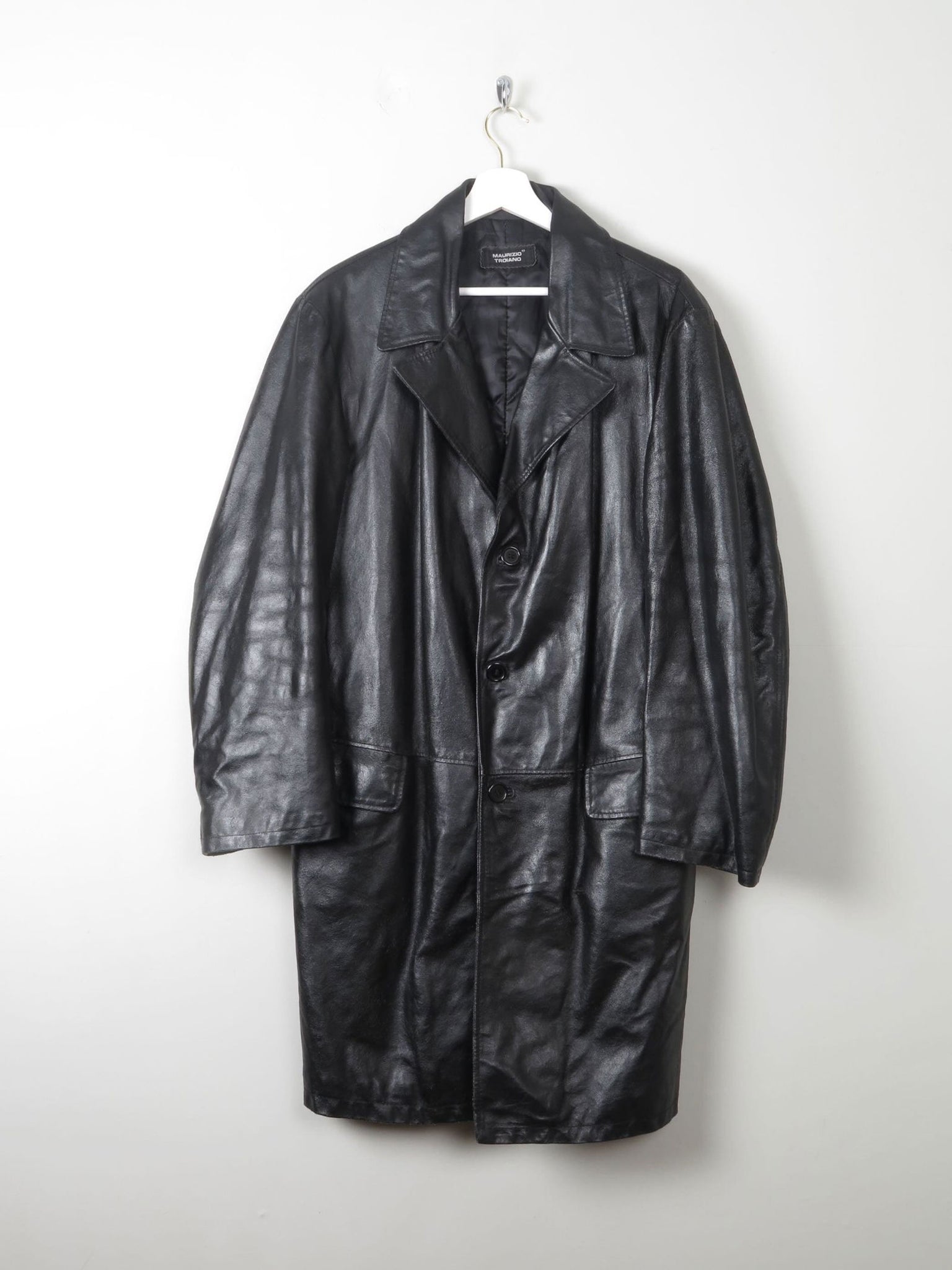 Men's Vintage Black Leather Coat  M - The Harlequin