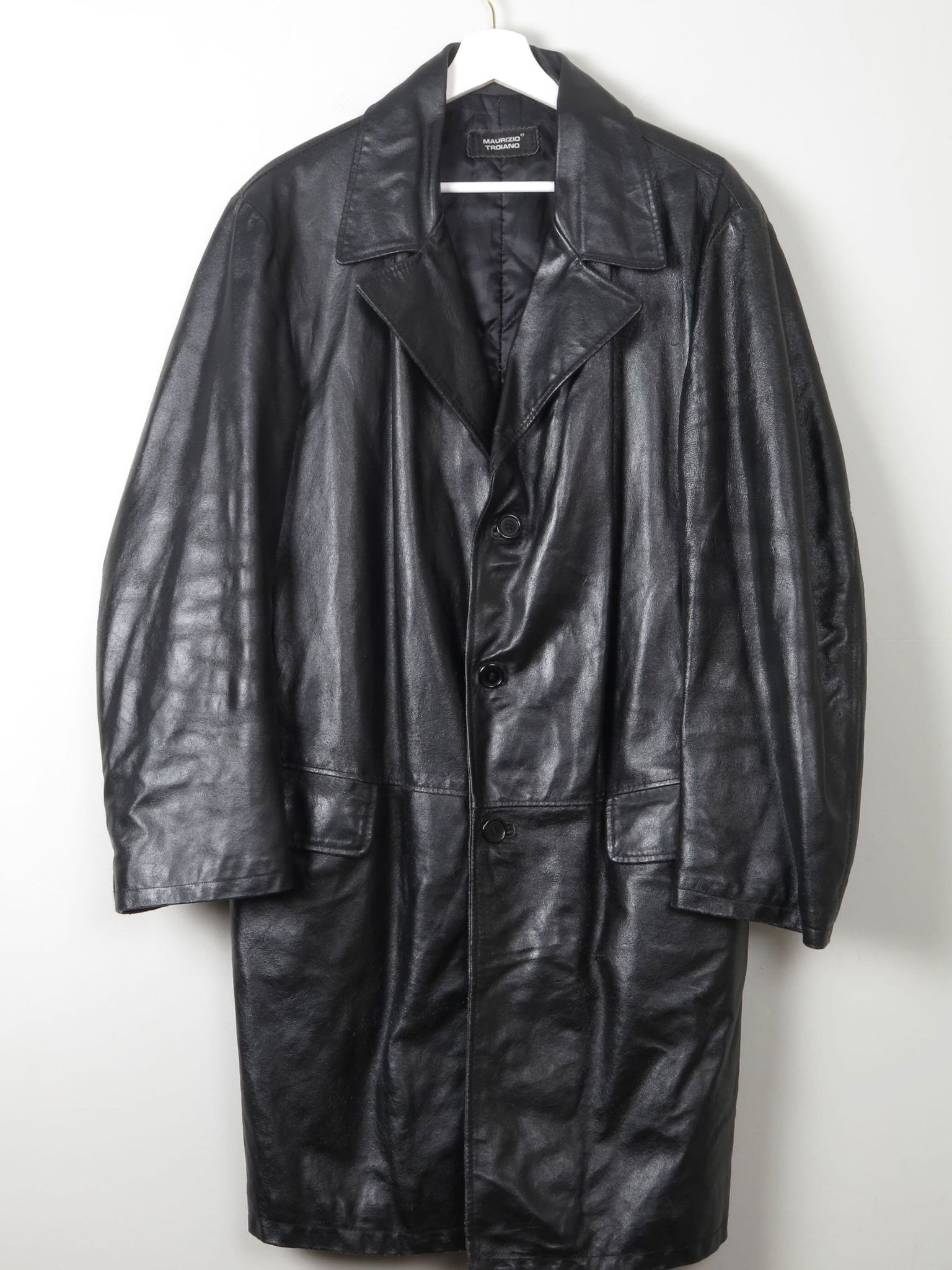 Men's Vintage Black Leather Coat  M - The Harlequin