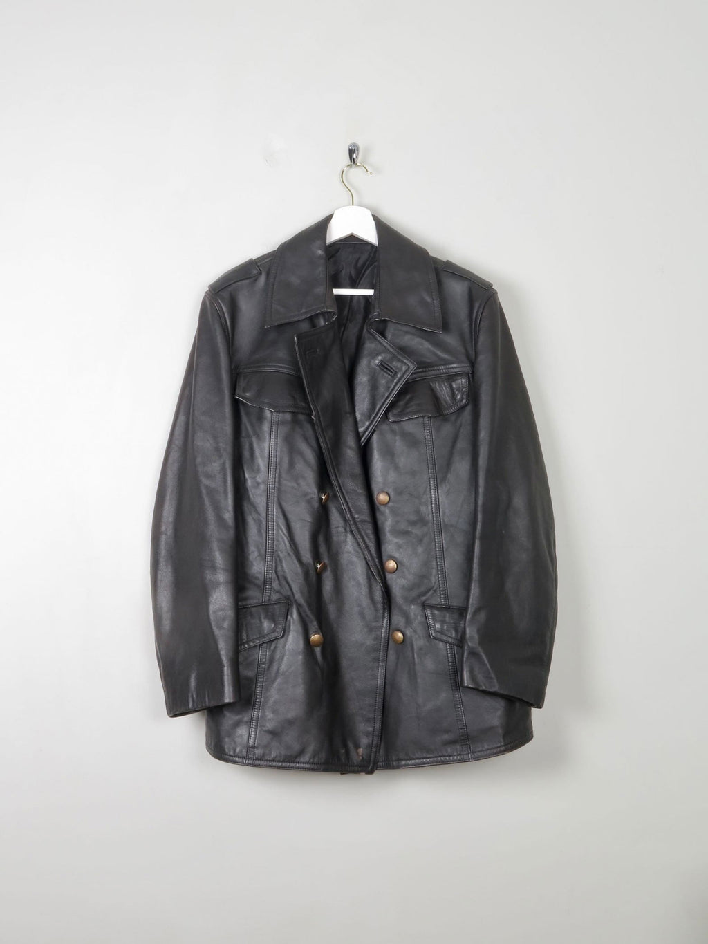 Men's Vintage Black Leather German Police Jacket M - The Harlequin