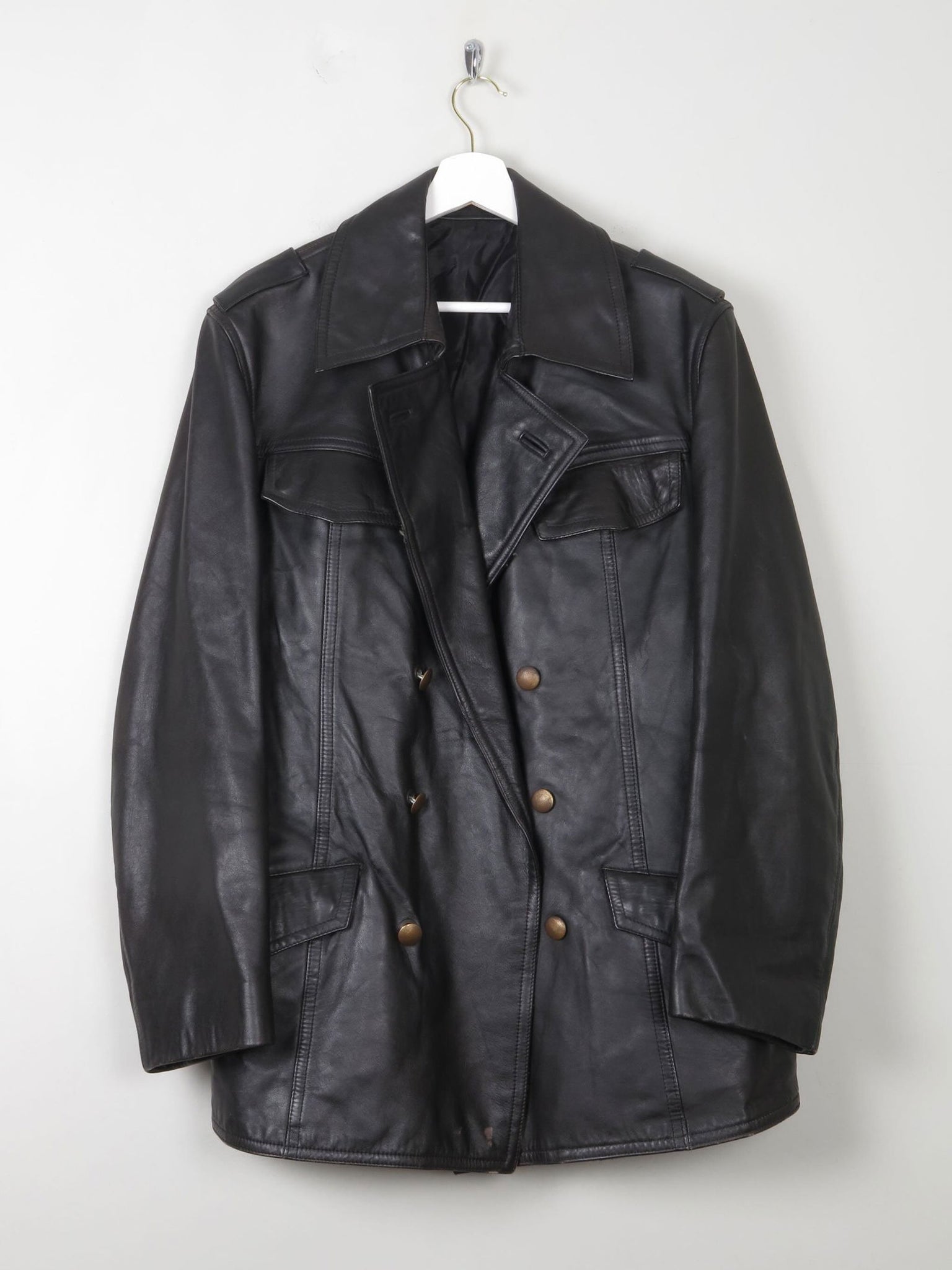 Men's Vintage Black Leather German Police Jacket M - The Harlequin