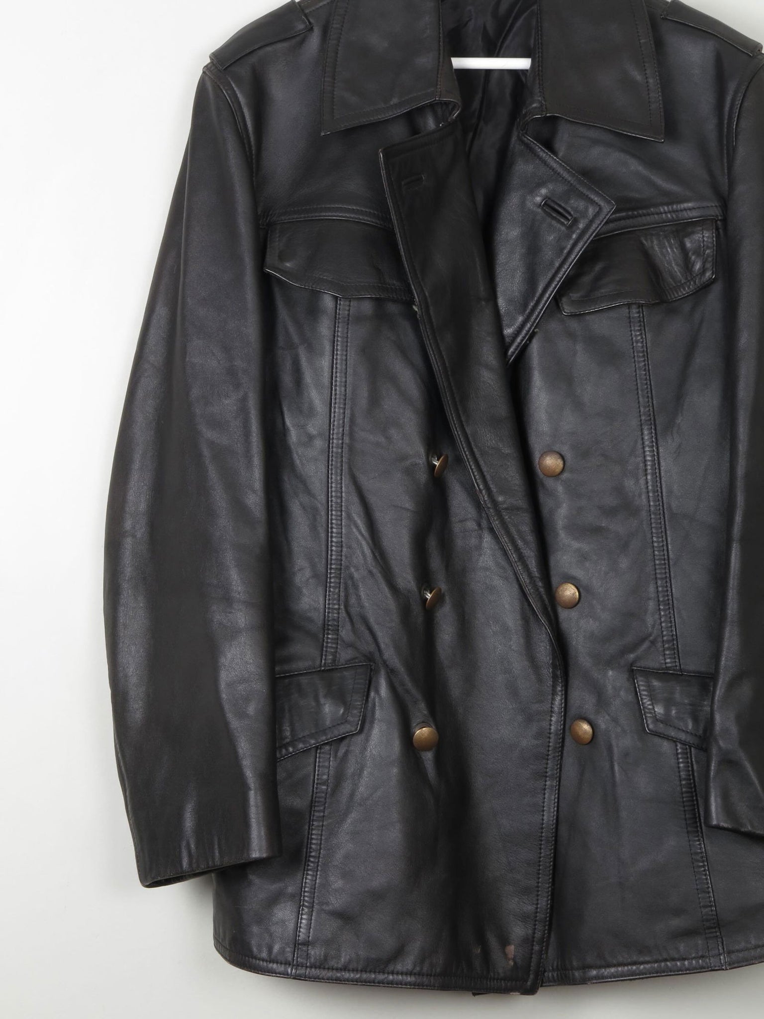 Men's Vintage Black Leather German Police Jacket M - The Harlequin