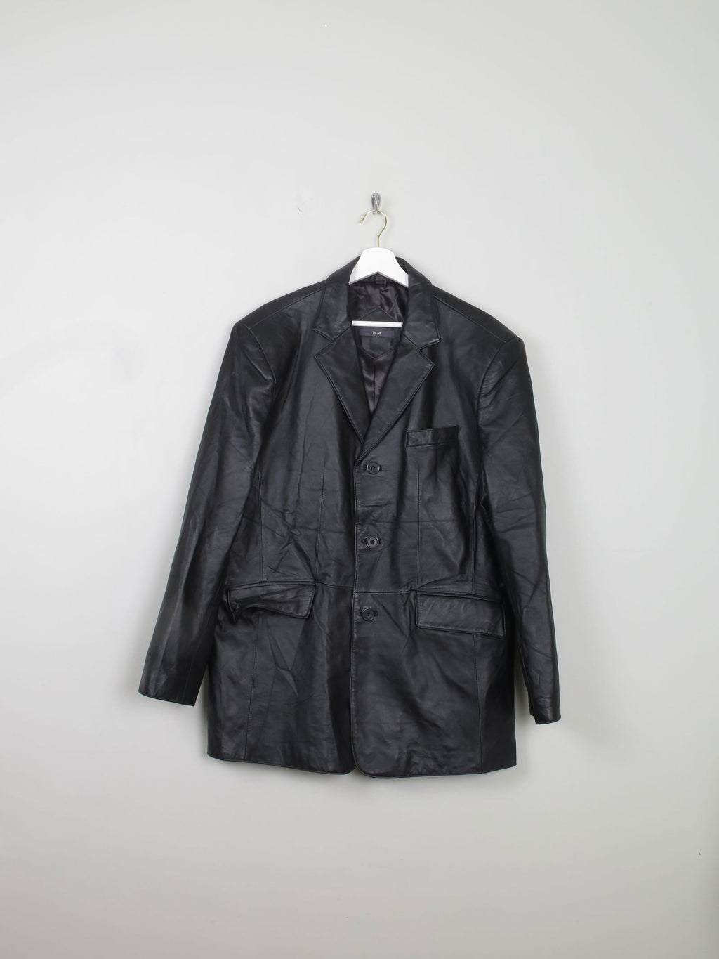 Men's Vintage Black Leather Jacket L - The Harlequin