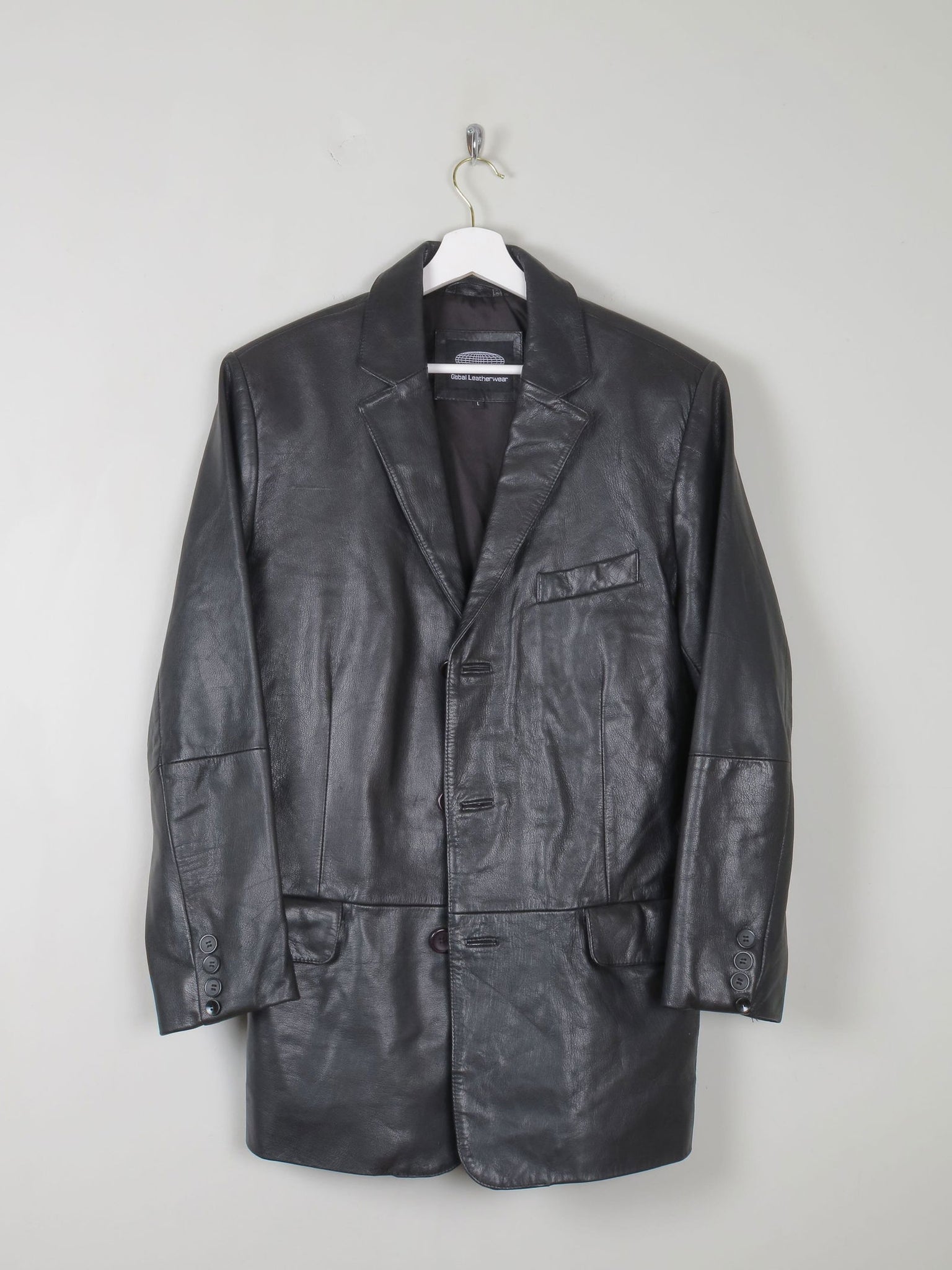 Men's Vintage Black Leather Jacket L - The Harlequin