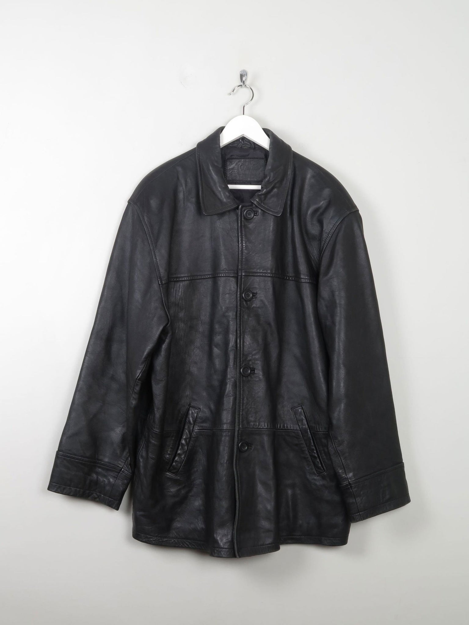 Men's Vintage Black Leather Jacket L - The Harlequin